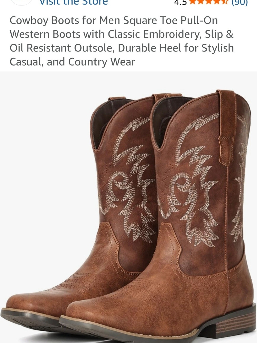 Brown Embroidered Cowboy Boots for Men - Classic Western Pull-On